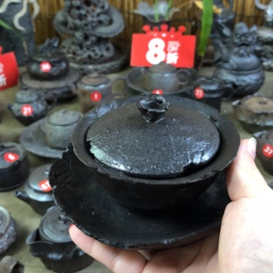 特卖盖碗全手捏柴烧茶器