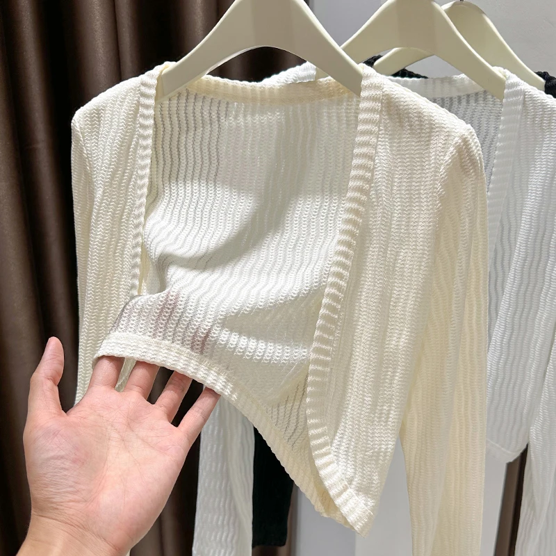 短款蕾丝防晒开衫外套女夏季新款坎肩披肩配吊带裙网纱外搭薄罩衫