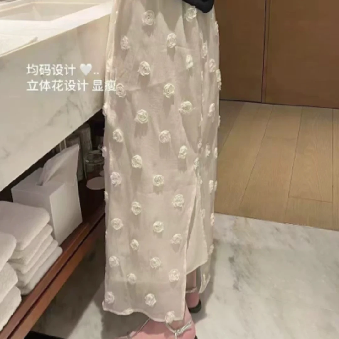 现~韩国东大门project女2025春季温柔气质立体花朵长款半身裙