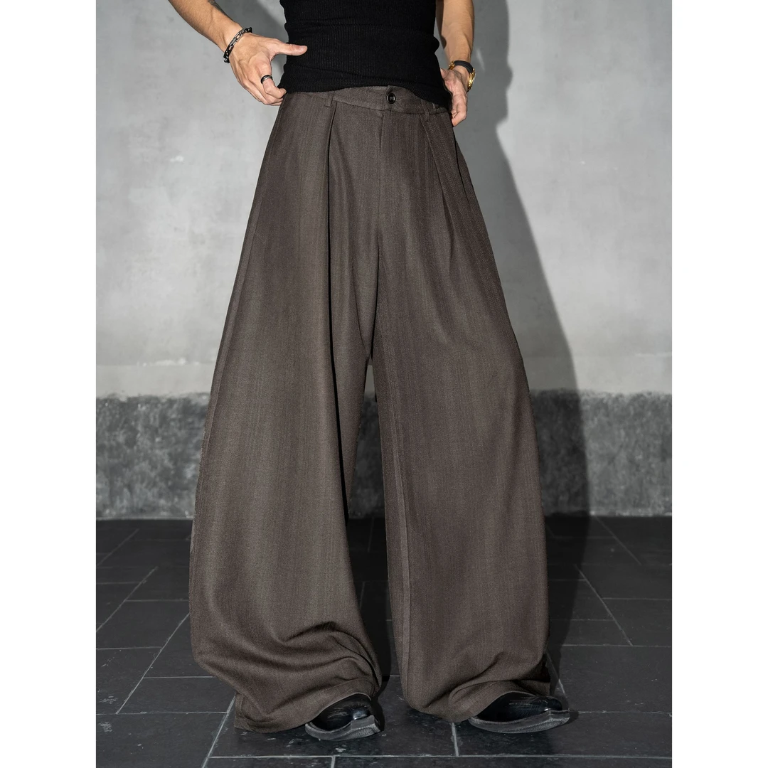 DBWDoublewin高级垂感立体压褶弯刀西裤男百搭宽松阔腿休闲裤1243