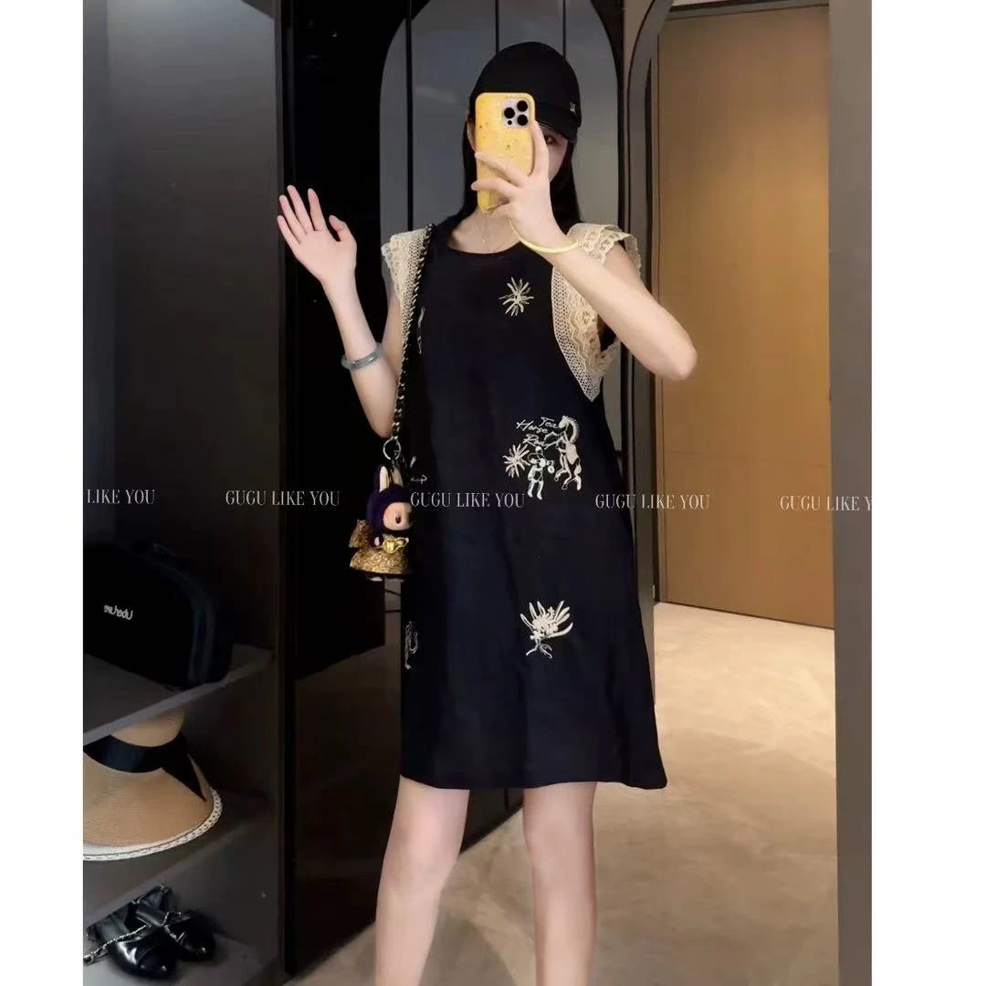 【晶姐推荐】欧货夏新款显瘦圆领刺绣无袖连衣裙XMG-6093