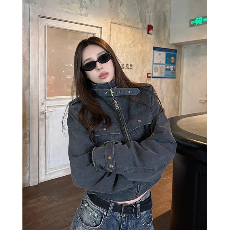 TwoMillion/【西野暮色】可拆卸毛领牛仔夹克外套女冬加绒短款上衣