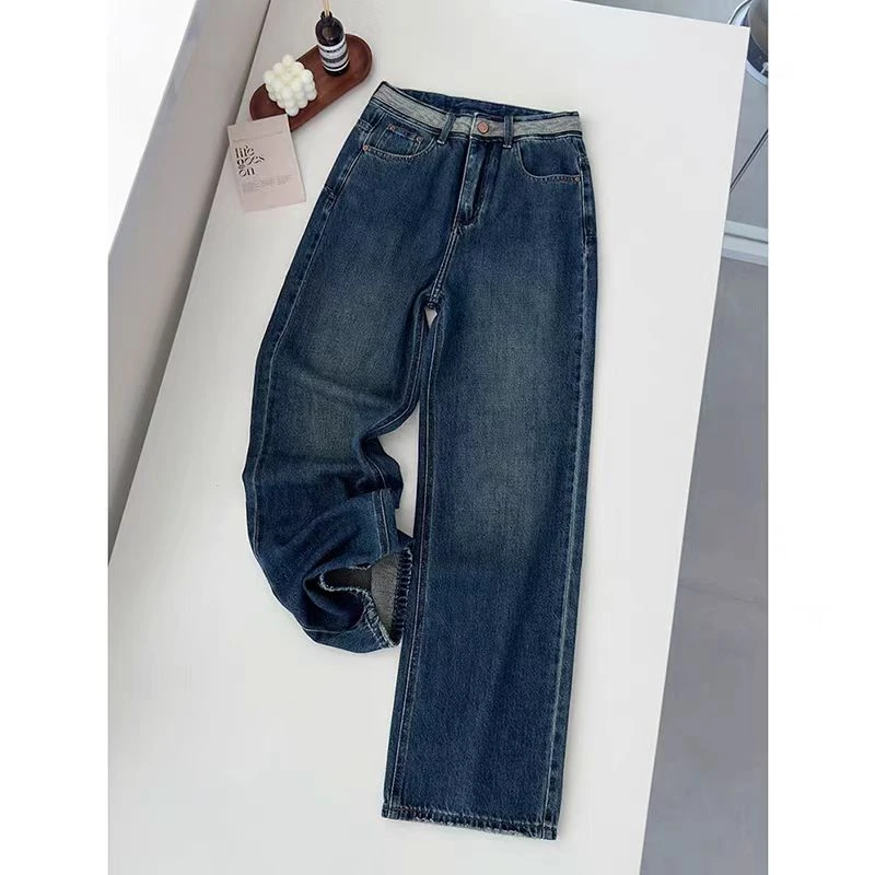 （8735）窄版阔腿牛仔裤女2025春季新款高腰修身显瘦直筒阔腿裤