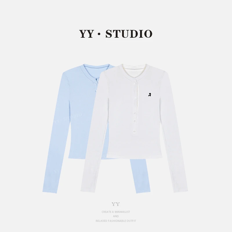 【YANYAN】春夏百搭小标纽扣长袖T恤上衣YY-7736