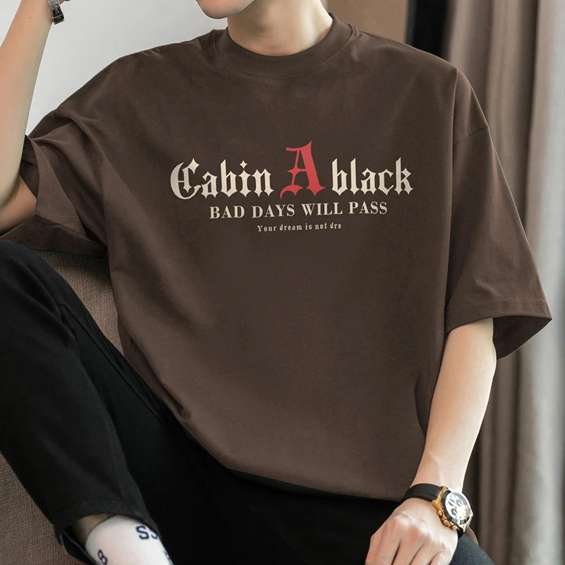 260g重磅t恤男士短袖纯棉夏季宽松圆领上衣服半袖打底衫印花体恤