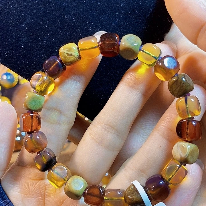 琥珀未镶嵌珠宝奇石方糖多宝手串