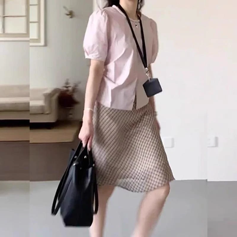 2025超火夏装时尚设计感显瘦半裙减龄轻奢高级感格子半身裙女