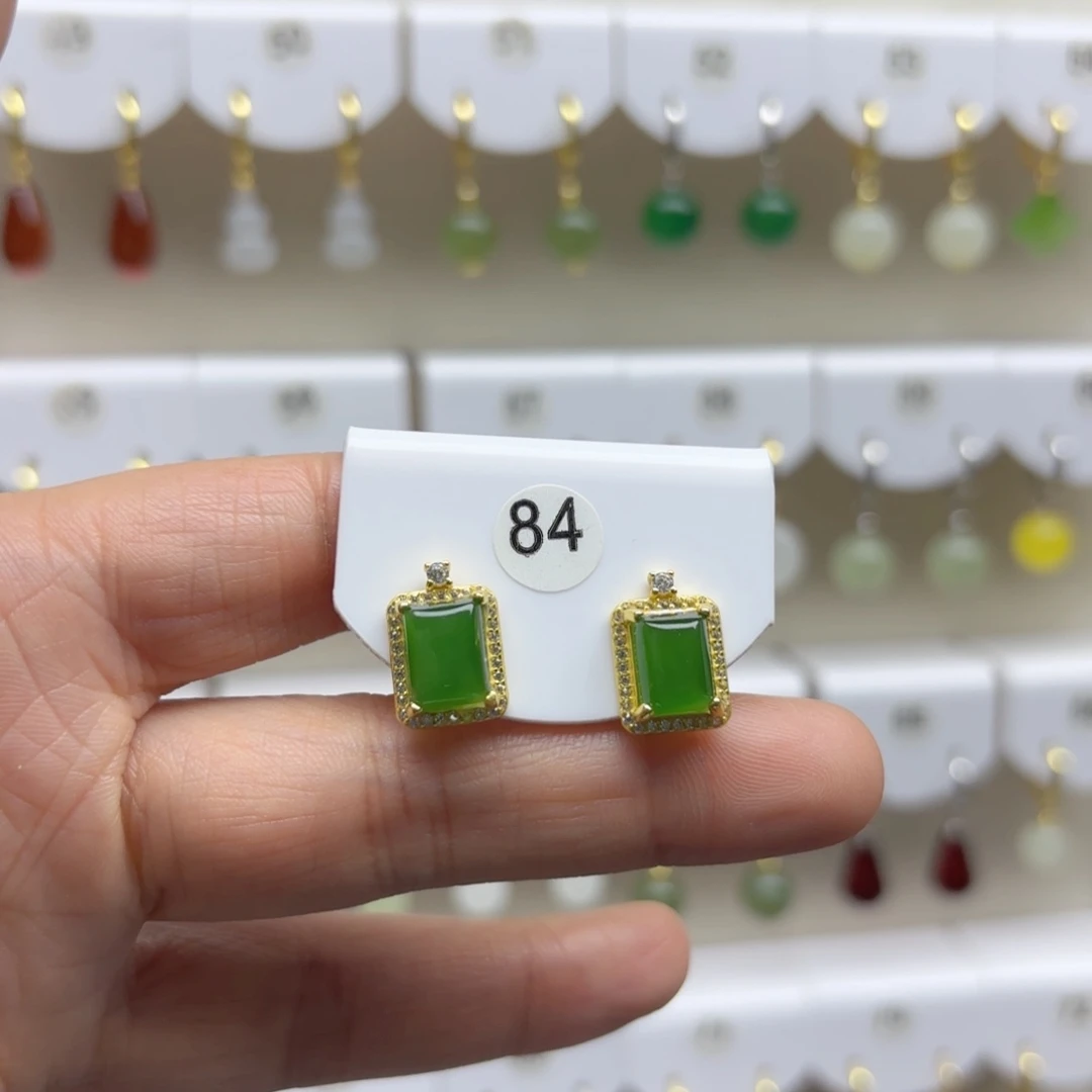 银S925镶嵌和田玉耳饰