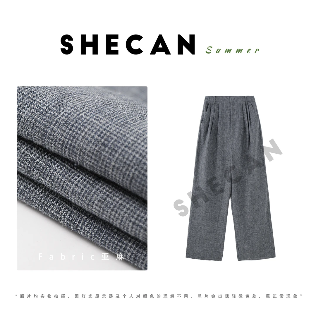 SHECAN【温妤半夏】夏季宽松显瘦垂感100亚麻直筒阔腿裤5XC250