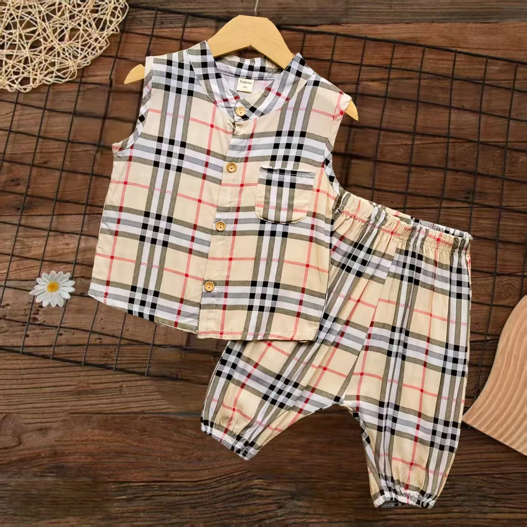 1009儿童人造棉套装夏季棉绸外穿男女童套装