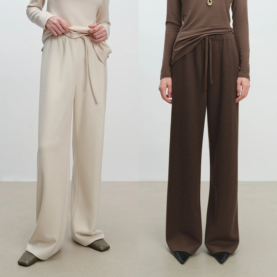 MSBEAST厚垂有型醋酸羊毛 一条过冬纸片人抽绳橡筋腰直筒空气裤