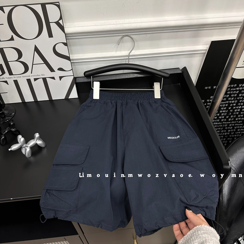 男童字母工装中裤2025夏装韩国儿童宽松薄软休闲五分裤儿童短裤潮