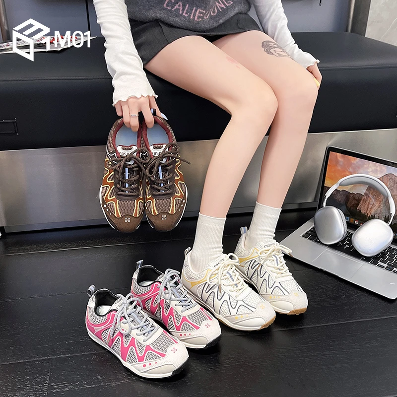 M01秋季新款厚底德训鞋女白色显脚小休闲板鞋机能运动阿甘老爹鞋
