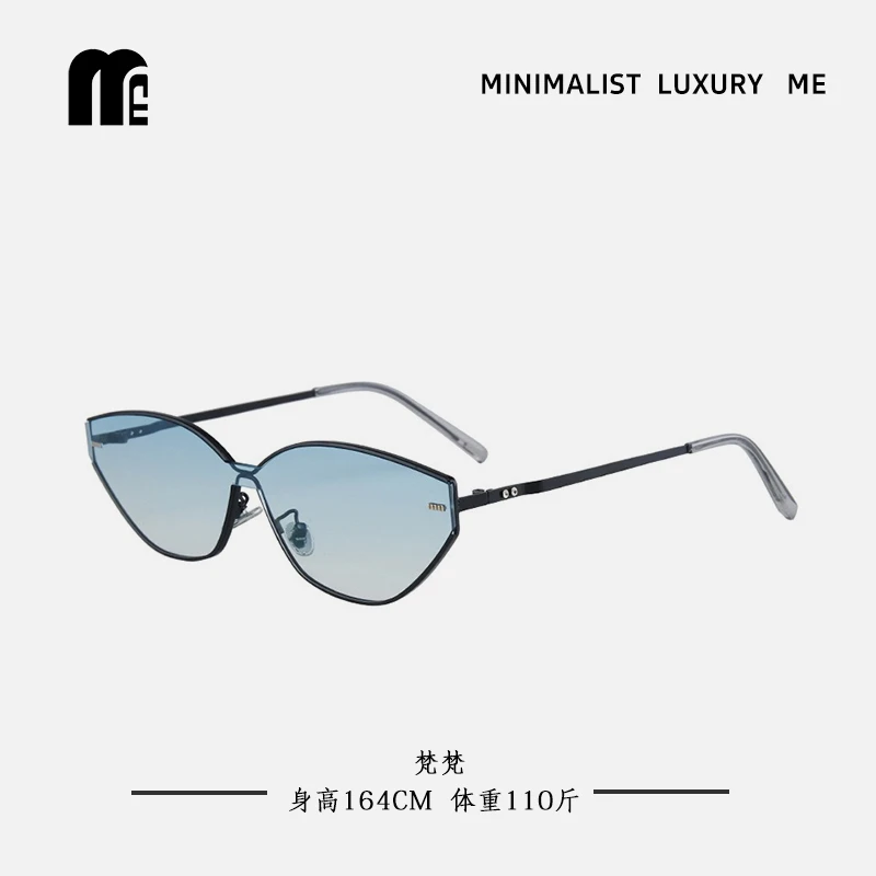 M&E 蓝色 多边形小框金属框韩式潮流太阳镜女网红高颜值墨镜M208