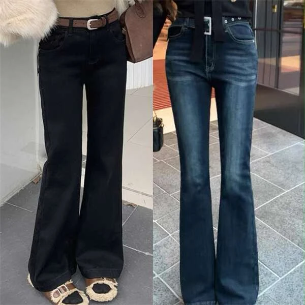 【巴韩】玲姐家77253时尚百搭高腰韩版复古高腰显瘦韩系微喇牛仔裤