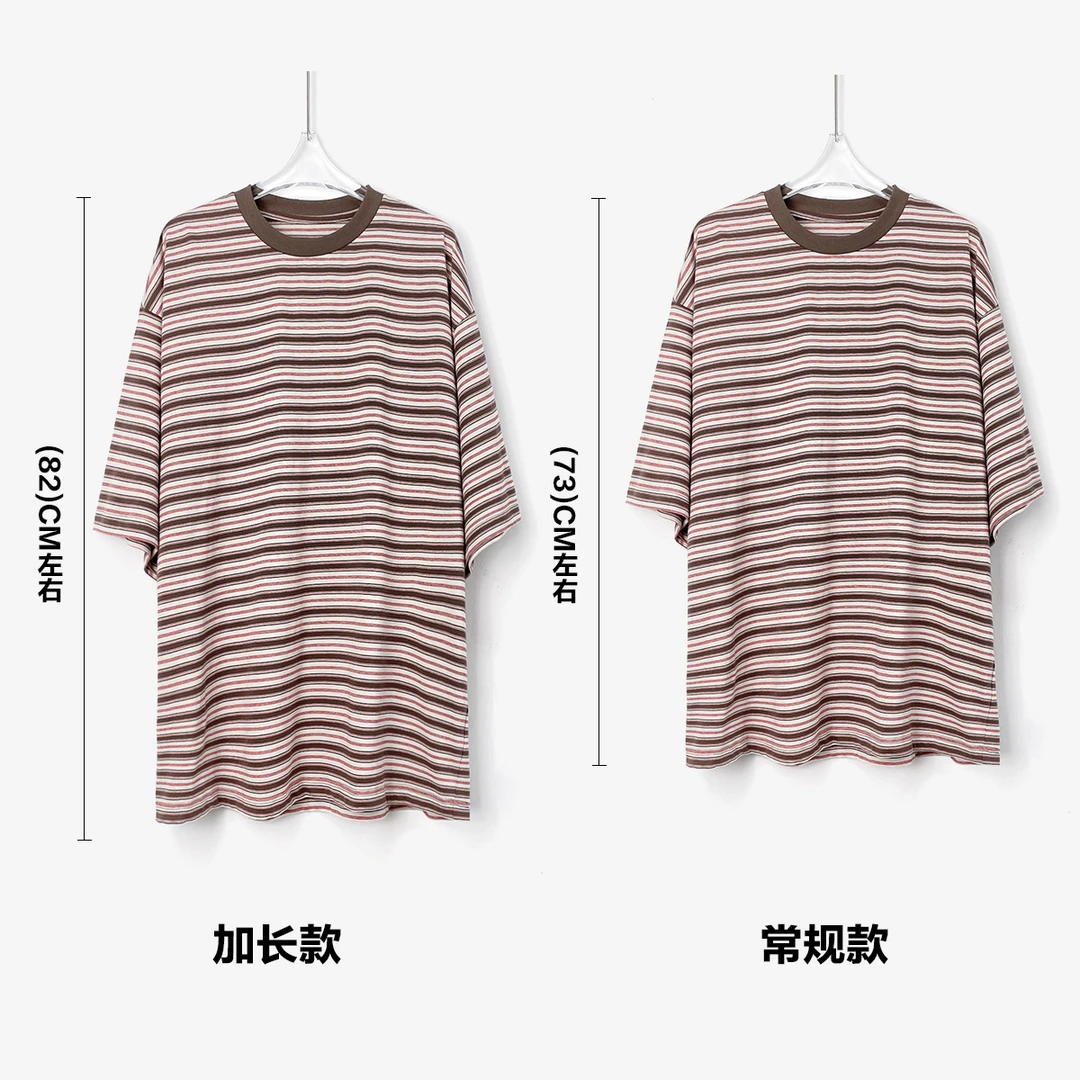 Q 首尔咖啡店松驰感条纹宽松大T恤裙 YT1975