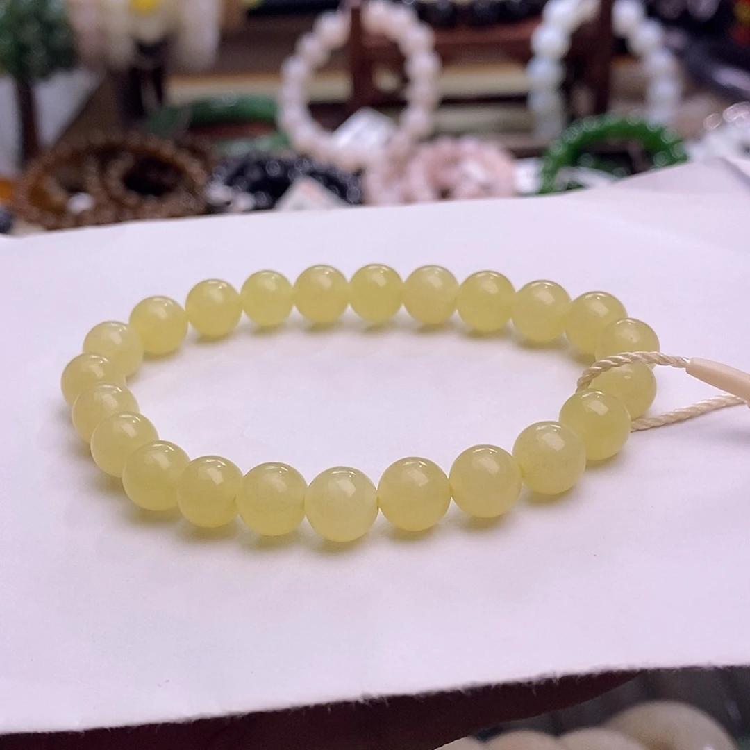 颈饰未镶嵌和田玉若羌黄口清货鸡油黄手串8MM