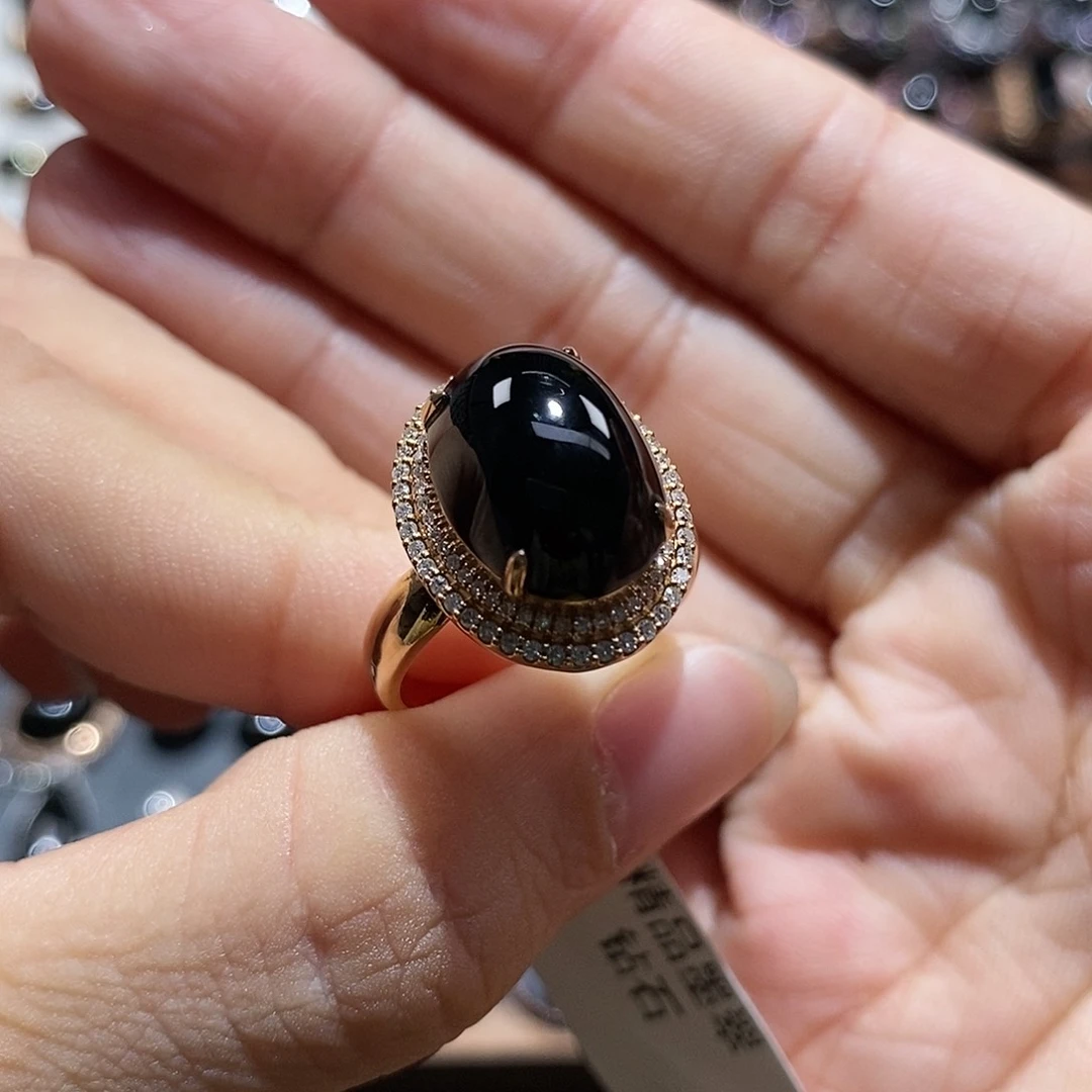 18K金镶嵌戒指翡翠墨翠