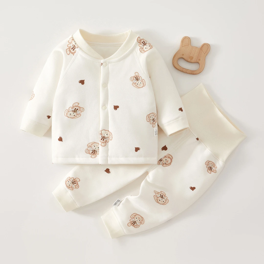 婴儿衣服秋冬宝宝高腰护肚保暖40克薄夹棉睡衣新生儿纯棉内穿套装