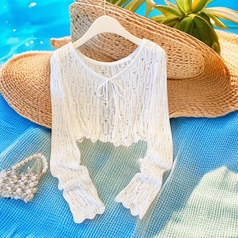 2025夏季韩系针织开衫女短款防晒披肩罩衫设计感小众百搭宽松上衣