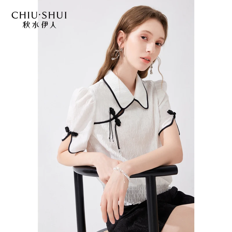 【直播】秋水伊人扣雪纺衫女提花小众上衣624202C050273