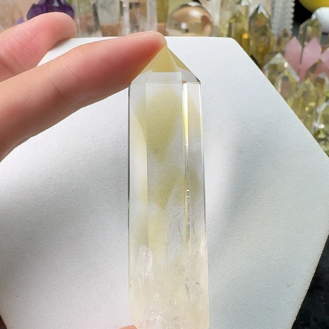 水晶珠宝半成品未镶嵌蓝针彩虹黄水晶