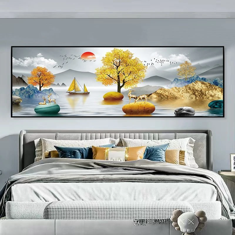 卧室背景墙装饰画床头画自粘贴画墙贴酒店宾馆客厅房间壁画墙壁纸