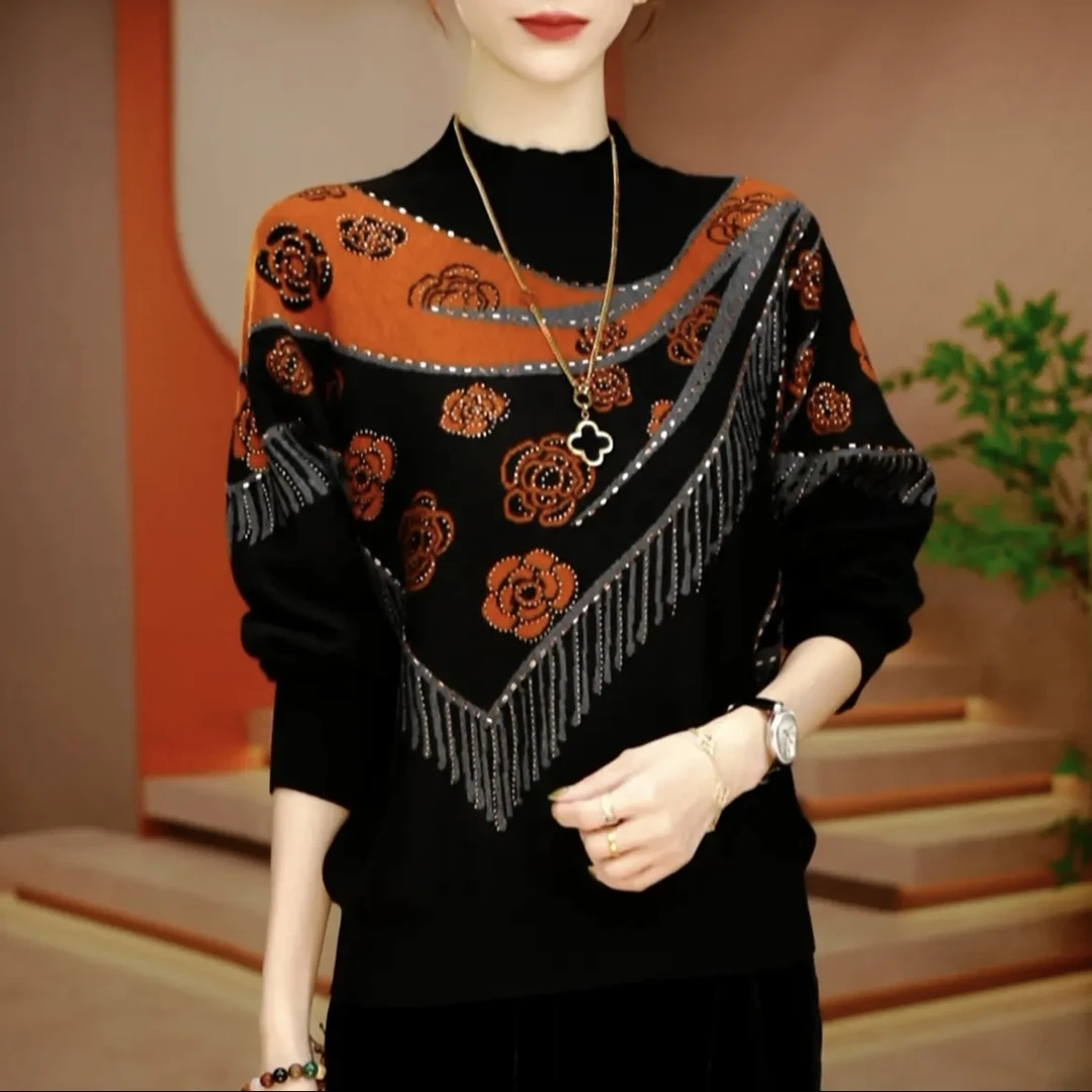 秋冬季时尚休闲韩版长袖气质上衣针织衫中老年妈妈减龄款显瘦毛衣