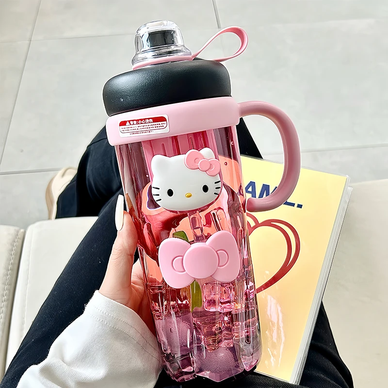hellokitty随手杯2025女生高颜值耐高温大容量办公室带把手吸管杯