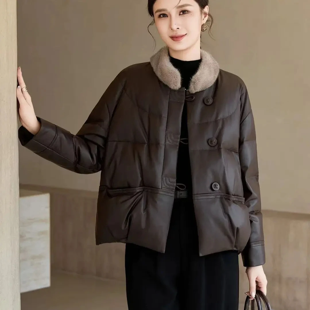 海宁皮衣女仿真皮太空棉服短款水貂毛领皮草外套女款爆款2025新款