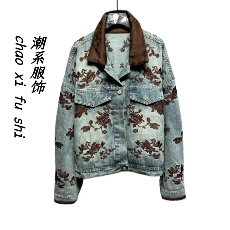 YY欧货潮牌时尚秋季重工刺绣牛仔外套678