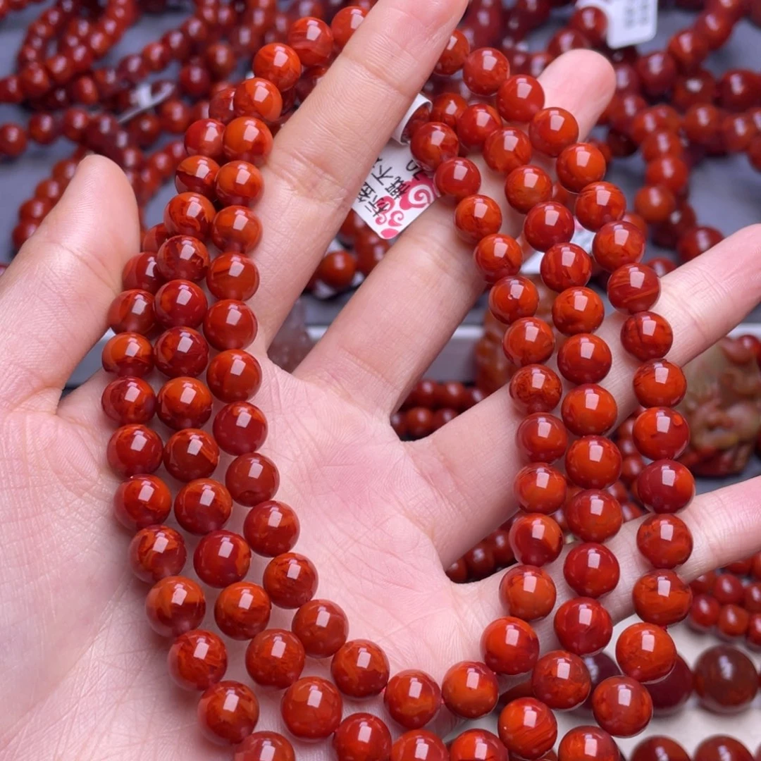 南红玛瑙未镶嵌其他8mm收藏级瓦西玫红妖火焰佛珠