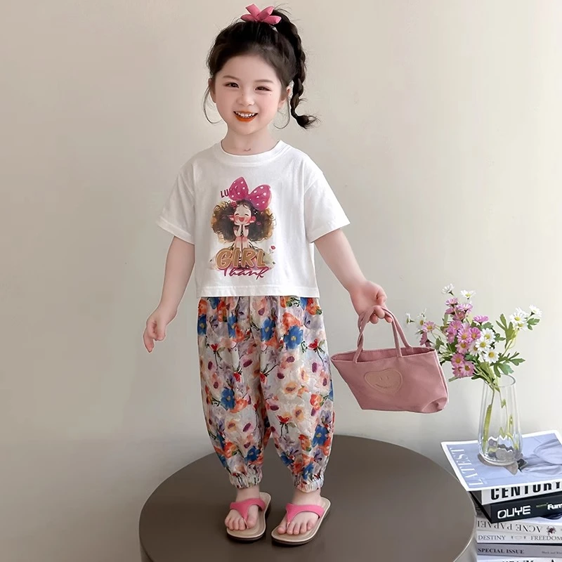 女小童夏装套装时髦洋气女宝宝薄款防蚊裤夏款小女孩休闲两件套潮