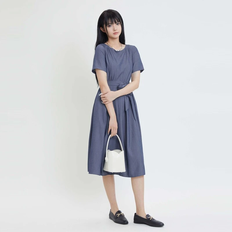 圣迪奥时尚圆领显瘦气质休闲夏季法式简约连衣裙S24281205