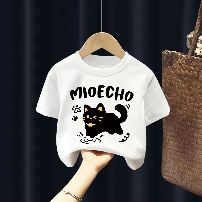 夏季纯棉男女童韩版猫咪印花纯棉短袖t恤洋气百搭中大童宽松上衣