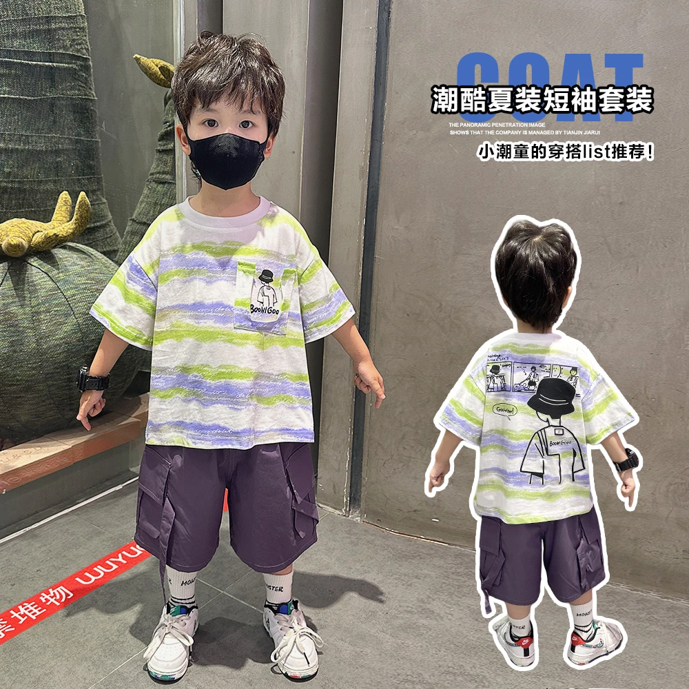 男童夏季套装儿童衣服2025新款时髦痞帅男孩短袖短裤宝宝洋气夏装
