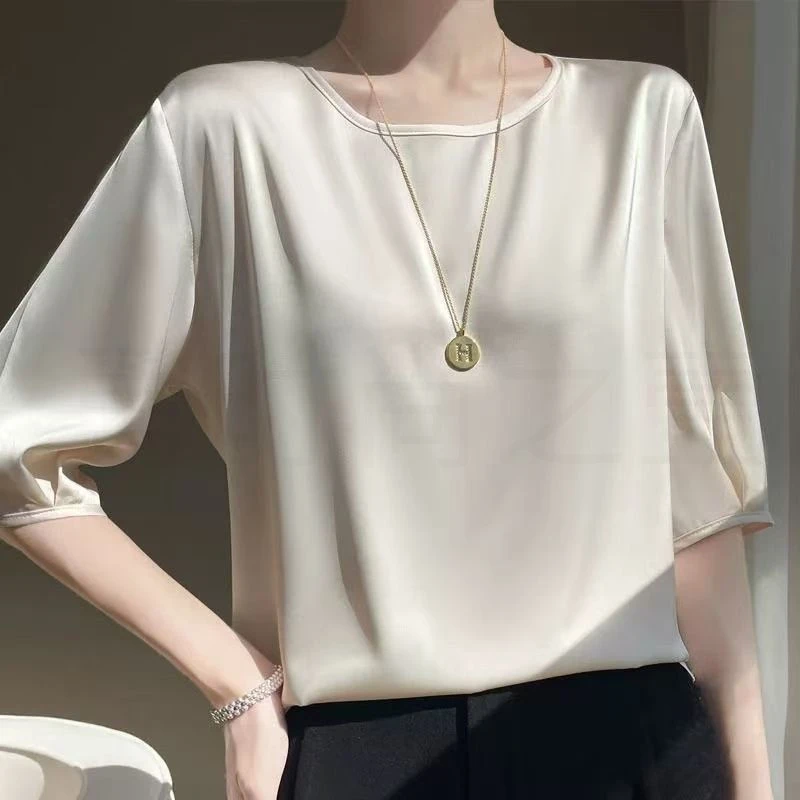 100%正品撤柜桑蚕丝衬衫夏季薄款真丝衬衣短袖新款纯色宽松上衣