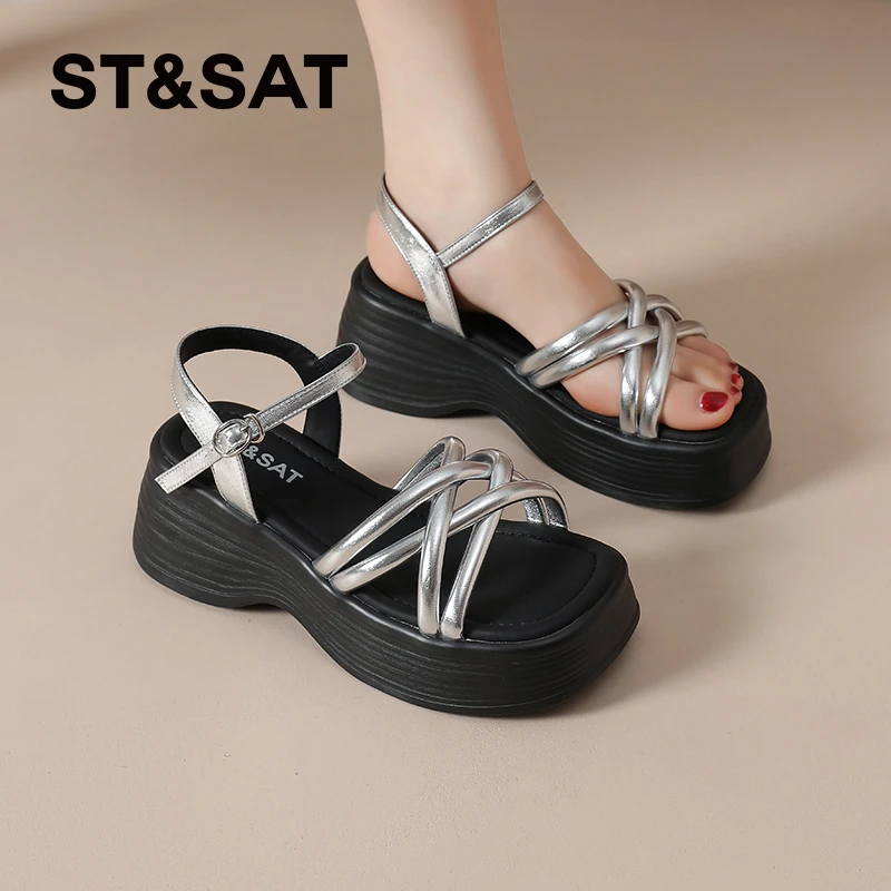 星期六罗马凉鞋女款2025新款夏季配裙子女鞋交叉绑带外穿扣沙滩鞋