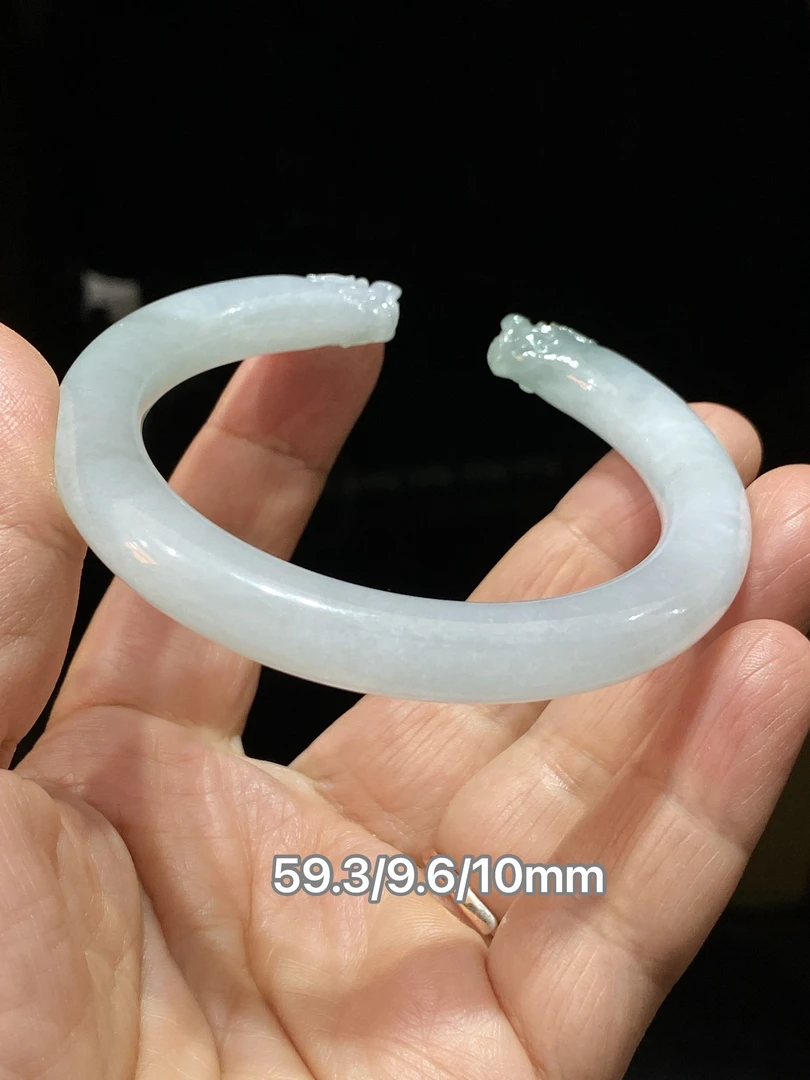 缅甸翡翠A货双龙头开口镯59+圈口大圈口圆镯天然玉石半山水包邮