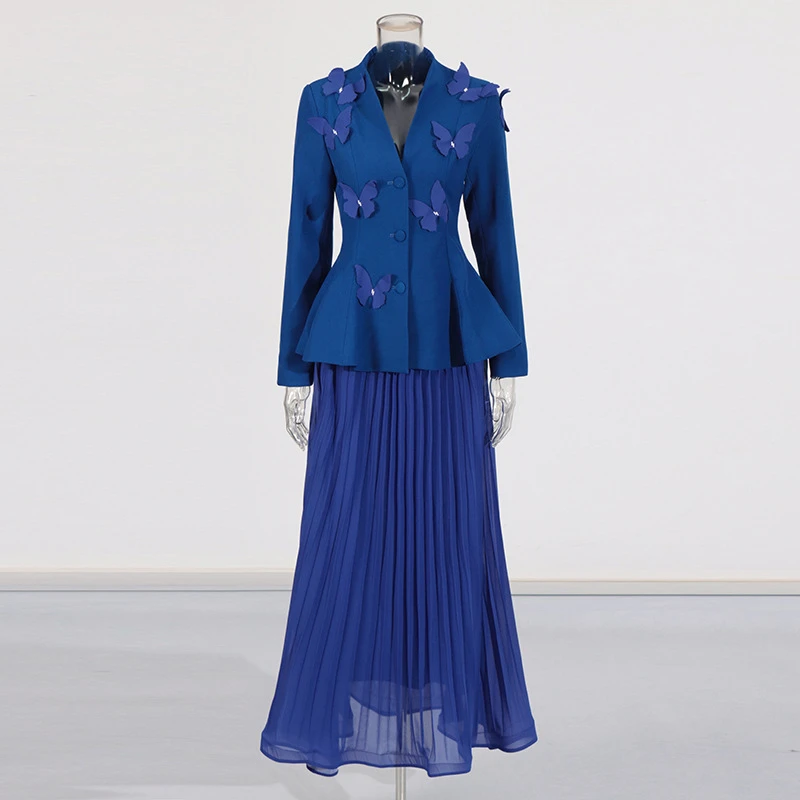 【2025/春发布款 •含醋酸】套装拼接蝴蝶收腰外套高腰百褶半身裙