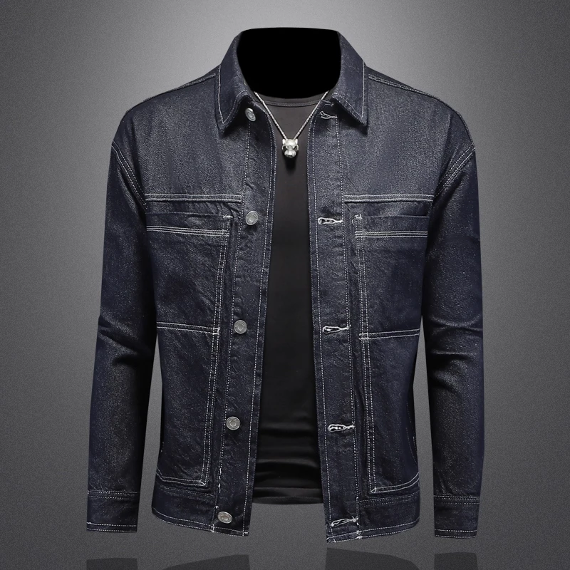 水洗牛仔夹克男秋季新款欧美青年街头帅气外套时尚潮流翻领上衣男