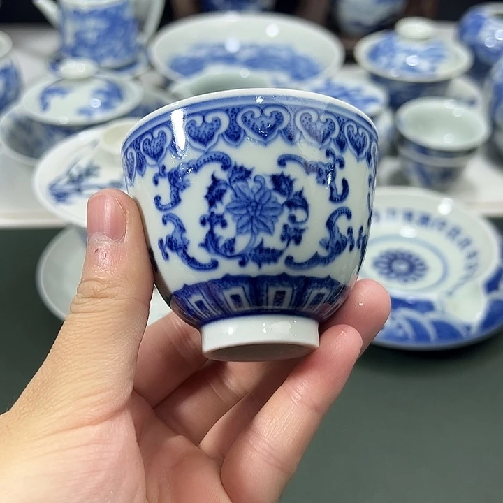 微瑕柴窑点工福寿花卉直口杯