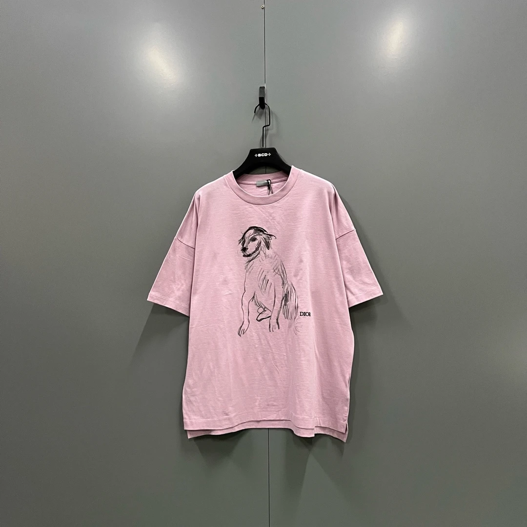 未使用 DIOR/迪奥 626PL 简笔画小狗印花短袖 015899
