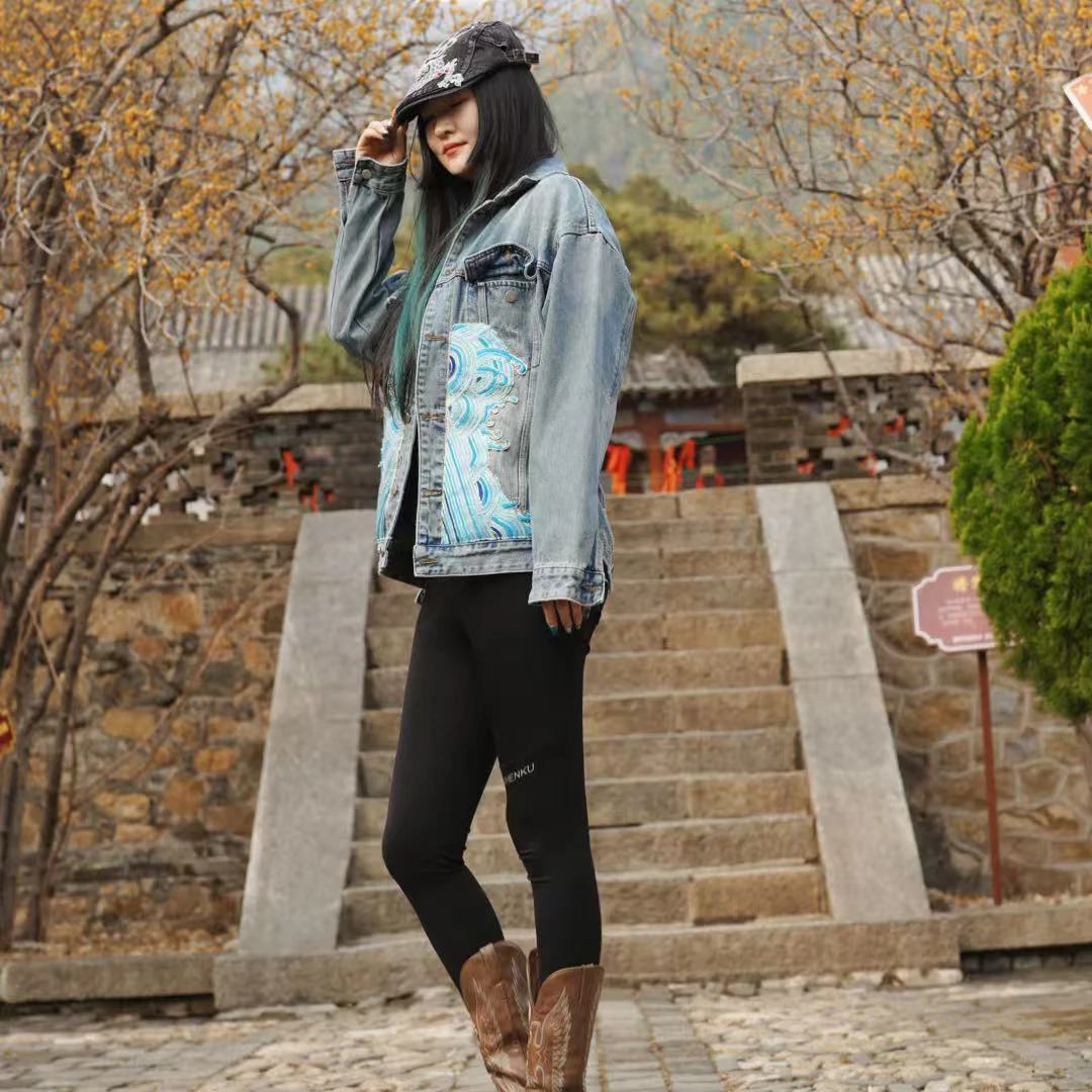 【大龙纹】牛仔外套浅色龙纹时尚牛仔外套新款休闲夹克上衣23263