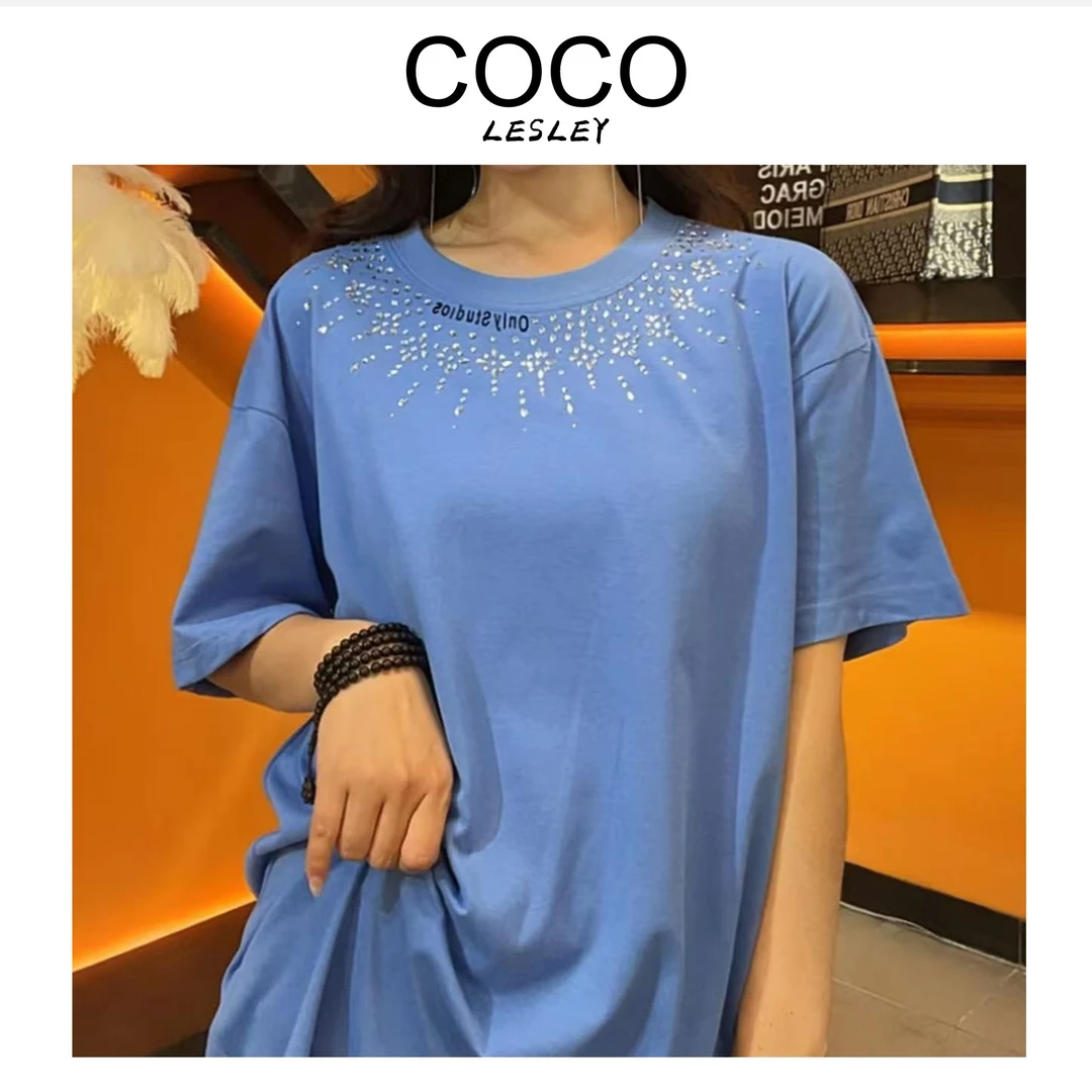 【COCO LESLEY】重工烫钻网红大码T恤女新款设计师潮流百搭宽松8520