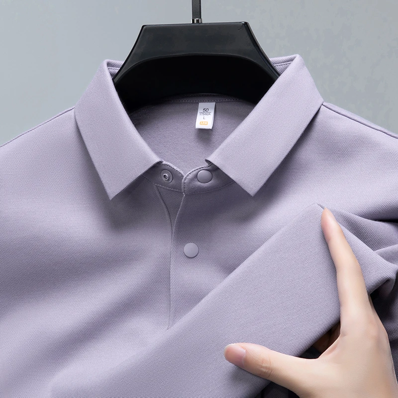 啄木鸟长袖T恤男士轻奢含桑蚕丝商务翻领POLO衫春秋季休闲百搭男