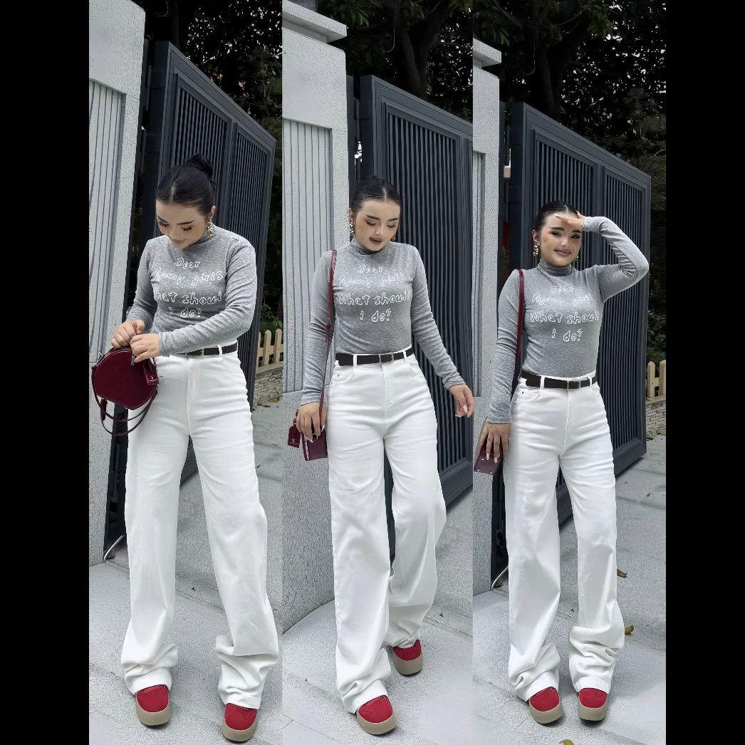 Rayhon新款三件套白色运动休闲裤显瘦