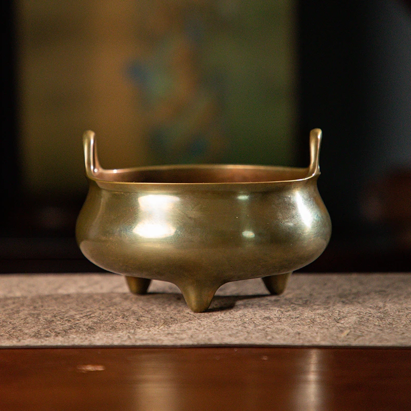 【还山碳氧炉】三足冲耳清水皮碳氧宣德炉复古铜香炉铜香炉家用香薰