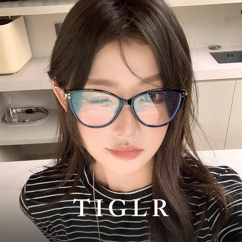 帝格勒复古黑框猫眼近视眼镜女可配度数方圆脸素颜百搭大框眼睛架