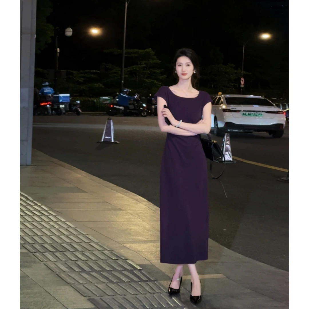 【丢丢】紫色性感连衣裙女新款纯欲小众修身包臀长裙L52LQ336